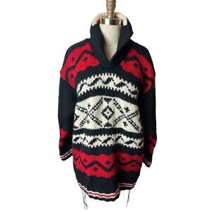 Vintage Moda Int Black Red Fair Isle Wool Oversized Sweater Women's Size M